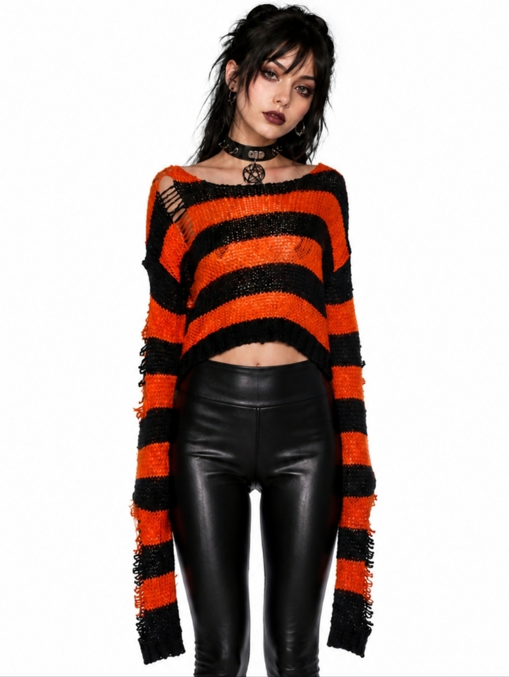 DKill Black & Orange Striped Sweater